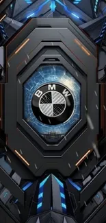 Futuristic BMW logo with sleek digital design details.