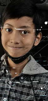 Futuristic-themed wallpaper featuring a boy with digital effects.