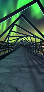 Futuristic bridge with aurora lights in night sky, mobile wallpaper.