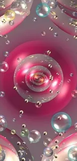 Futuristic bubble art with pink and metallic colors.