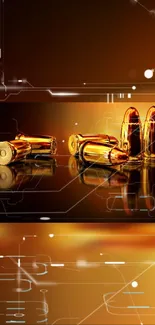 Futuristic bullet design with techno background in golden hue.