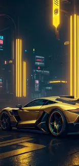 Futuristic sports car with neon lights in a cityscape, perfect for mobile wallpaper.