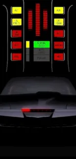 Futuristic car dashboard with neon controls.