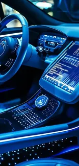 Futuristic car dashboard with digital displays and sleek design.