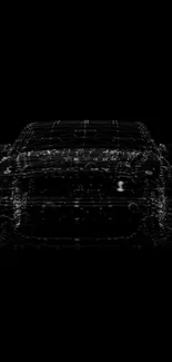 Futuristic digital outline of a car on a black background.