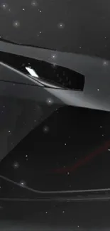 Dark futuristic car with a sleek design and starry background.