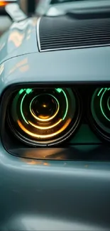 Close-up of futuristic car headlights in a sleek design.