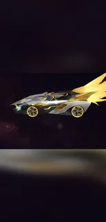 Futuristic golden car in space wallpaper.