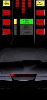 Futuristic car interface with digital display and colorful control buttons.