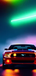 Futuristic car with neon lights in a dynamic mobile wallpaper.