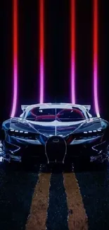 Futuristic car with neon lights.