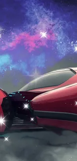 Futuristic car with a galaxy backdrop.