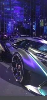 Futuristic car with neon glow and sleek design.