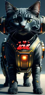 Cybernetic cat with love symbol, futuristic theme