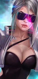 Futuristic character with sunglasses in dynamic art style.