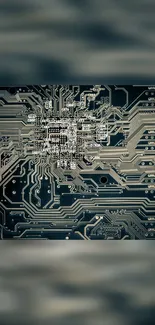 Intricate dark gray circuit board wallpaper for smartphones.