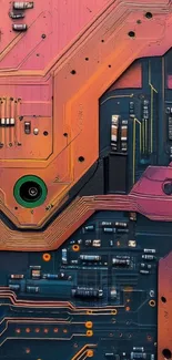 Futuristic circuit board design in vibrant colors.