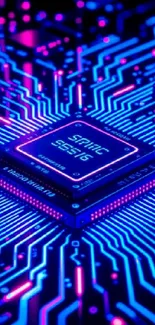 Futuristic circuit board with neon colors