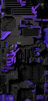 Futuristic purple and black circuit board wallpaper.