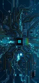 Futuristic blue circuit board design wallpaper.