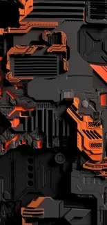 Futuristic black and orange circuit board wallpaper.