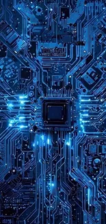 Futuristic blue circuit board pattern wallpaper for mobile.
