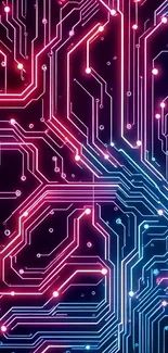 Futuristic neon circuit board design wallpaper.