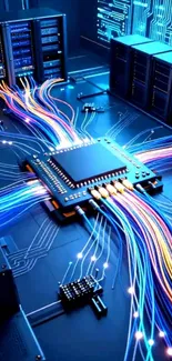 Futuristic circuit board with colorful wiring