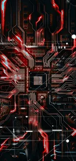 Futuristic red and black circuit board wallpaper.