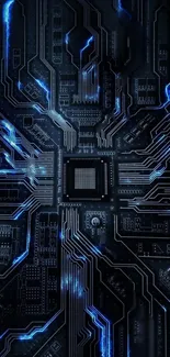 Futuristic blue circuit board wallpaper for mobile phone screens.