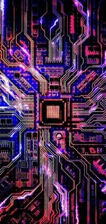 Neon-lit circuit board mobile wallpaper.