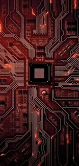 Futuristic circuit board wallpaper with dark red tones