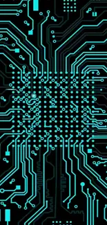 Futuristic blue circuit board wallpaper on a black background.