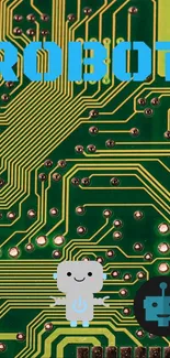 Green circuit board with robotic elements wallpaper.