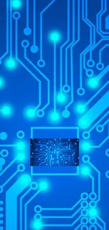 Blue circuit board wallpaper with glowing elements.