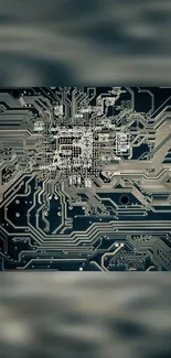 Futuristic circuit board mobile wallpaper with dark gray tones.