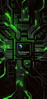 Futuristic green and black circuit board design wallpaper.