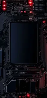 Futuristic circuit board wallpaper with red accents.