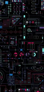 Futuristic neon circuit design wallpaper for mobile screens.