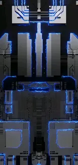 Futuristic mobile wallpaper with blue circuit design.