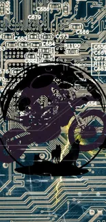 Futuristic motorcycle silhouette on a circuit board background.