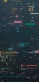 Futuristic circuit board wallpaper with neon tech graphics.