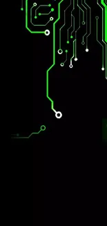 Futuristic circuit design with neon green lines on black.