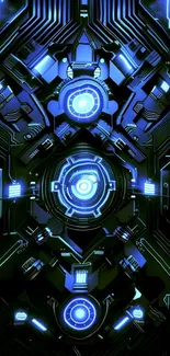 Futuristic blue circuitry wallpaper design.