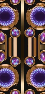 Futuristic wallpaper with copper and purple circular patterns.