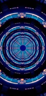 Futuristic blue tunnel with concentric patterns.