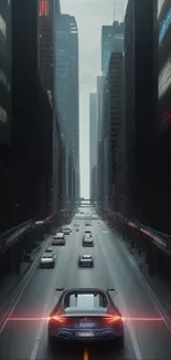 Futuristic sports car driving through a neon-lit cityscape at night.