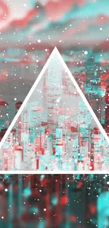 Triangle overlay on futuristic cityscape with red and teal hues.