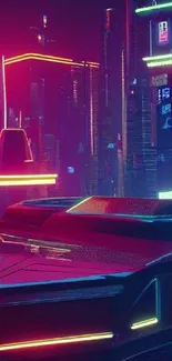 Futuristic neon cityscape with vibrant colors and glowing lights.