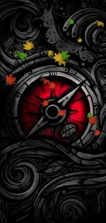 Intricate black and red compass-themed mobile wallpaper.